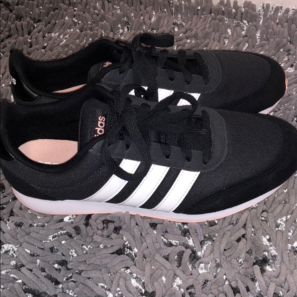 Adidas charcoal gray and white shoes